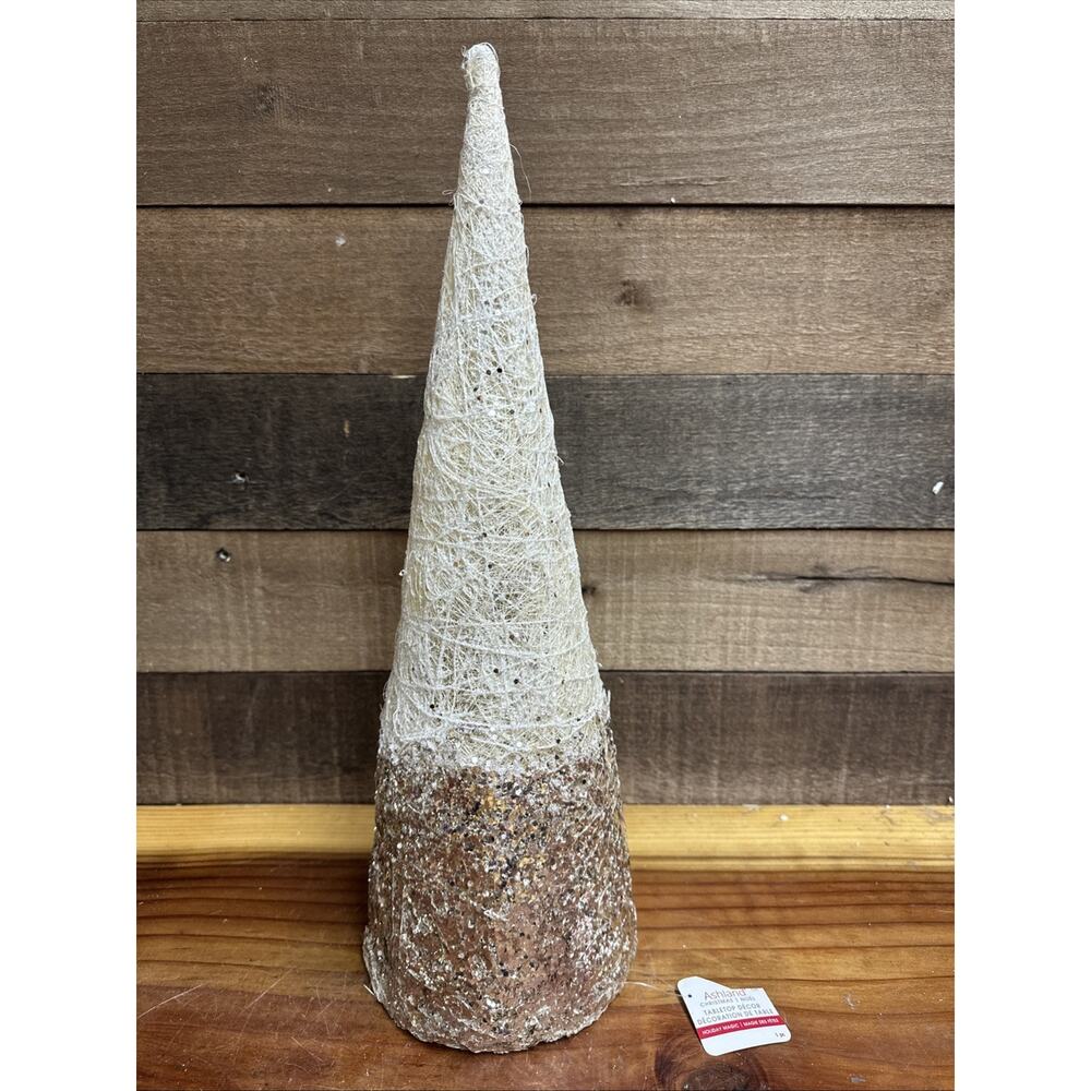 Ashland Christmas Cone Tree Ivory Silver Sparkly 18”